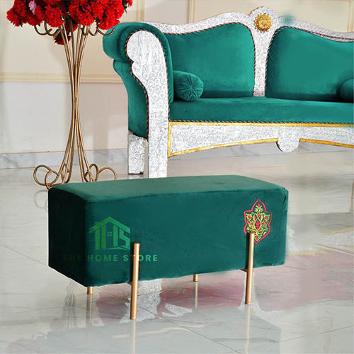 Luxury Two Seater Embroidered Wooden Stool - 09