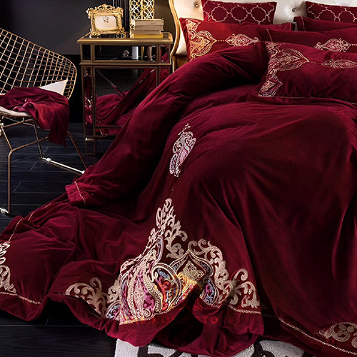 Luxurious Embroidered Velvet Duvet Set