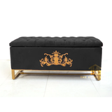 Luxurious Three Seater Embroidered Ottoman Storage Box Stool - 03