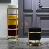 Luxury Wooden Round Stool With Metal Stand - 17